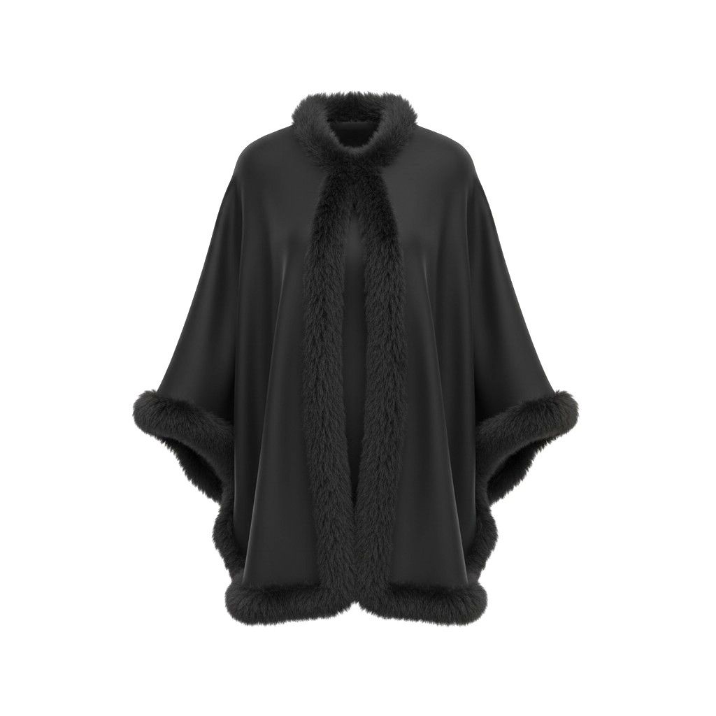 Exquisite Baby Alpaca Fur Cape - Short, Color: Black
