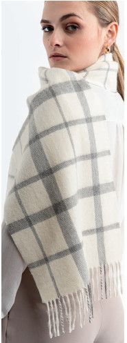 ECO Plaid Scarf, Color: Ivory/Grey