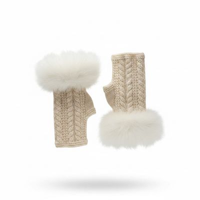 Alpaca Cable Fingerless Gloves w/Fur
