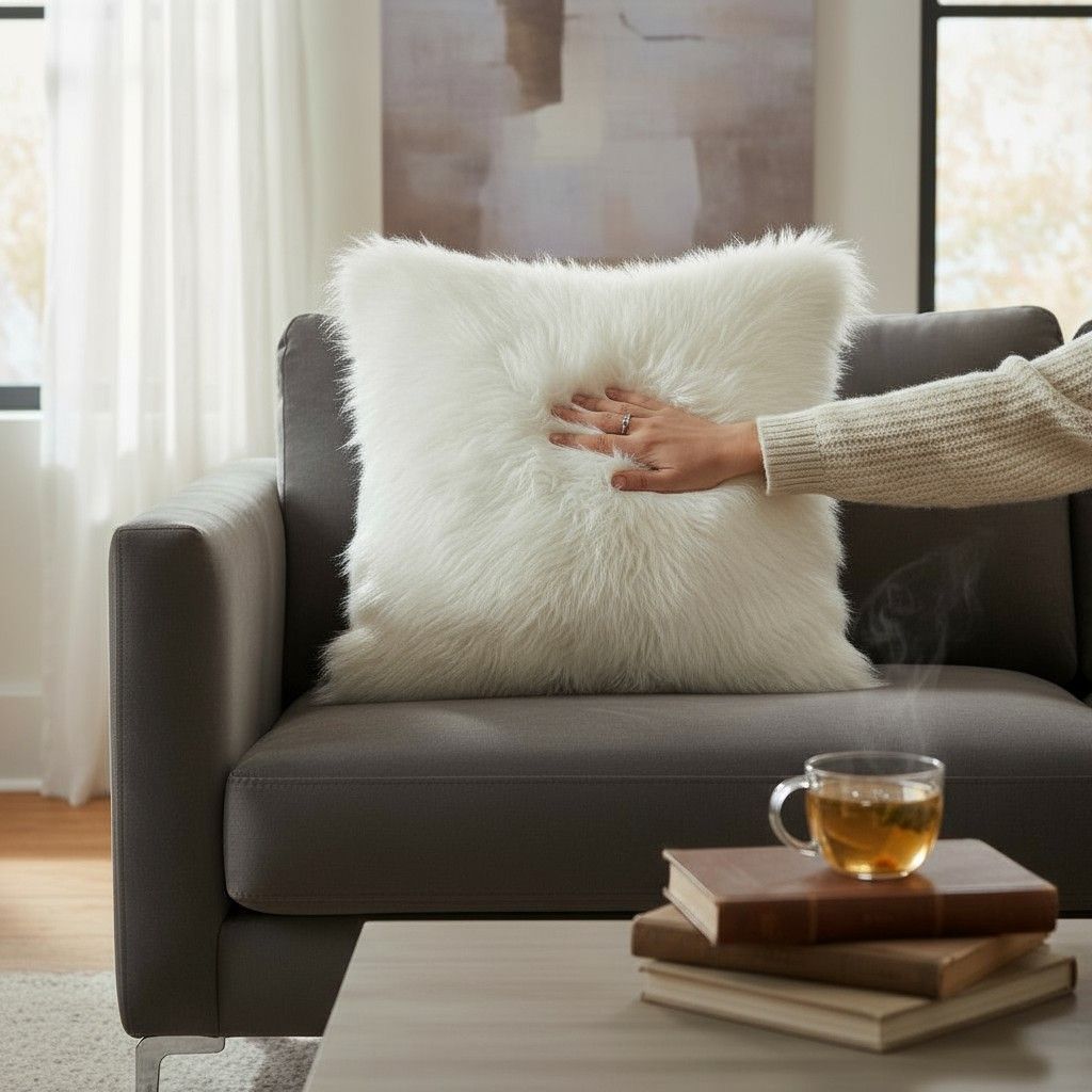 Fur Pillow 24"x24", Color: Ivory