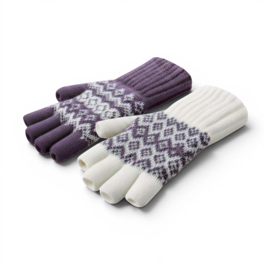 Arctic Alpaca Reversible Half Finger Gloves, Color: Purple