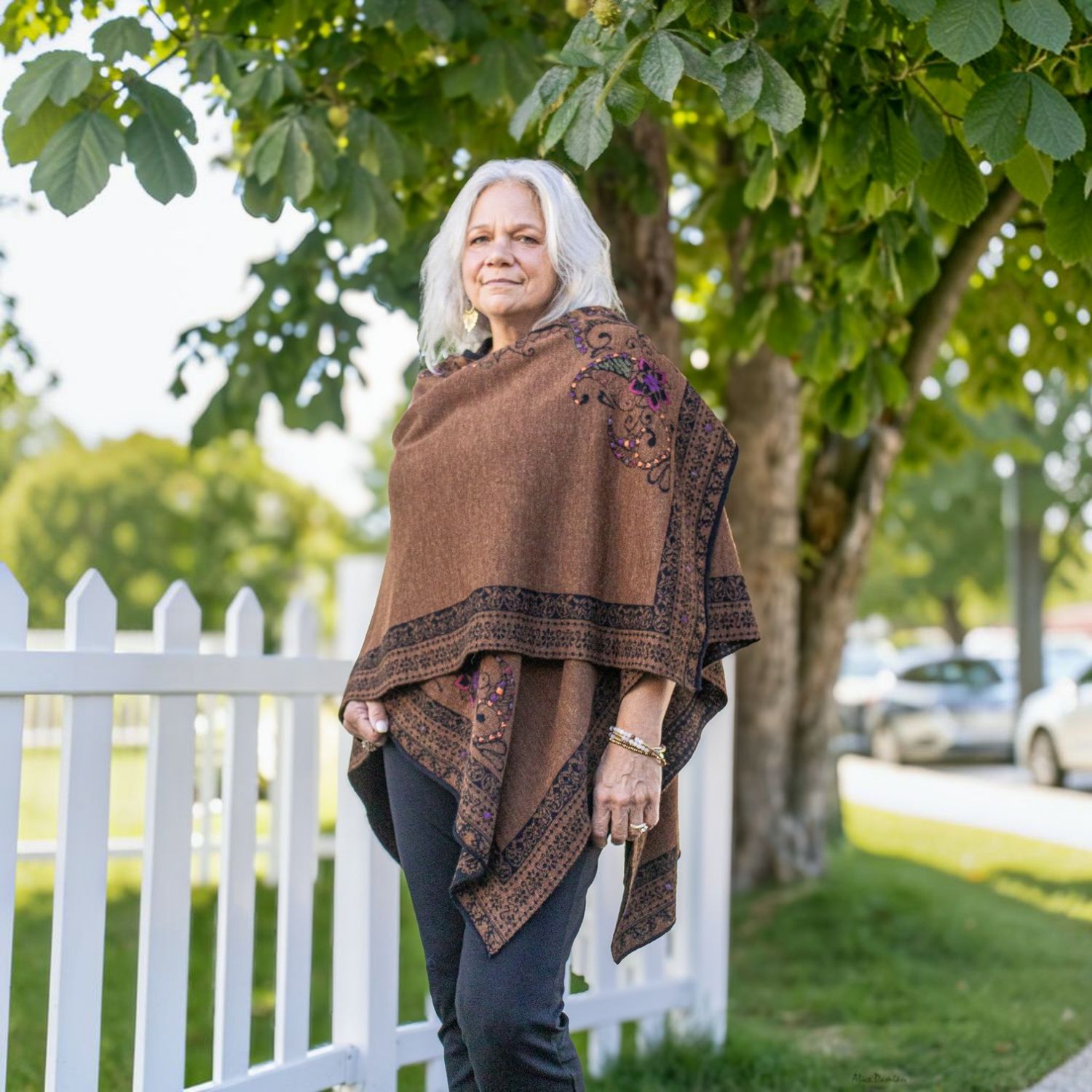 Autumn Blossoms Reversible Ruana Wrap