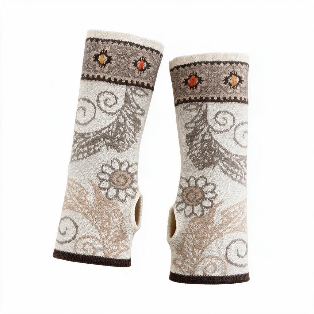 Golden Flowers Embroidered Mittens