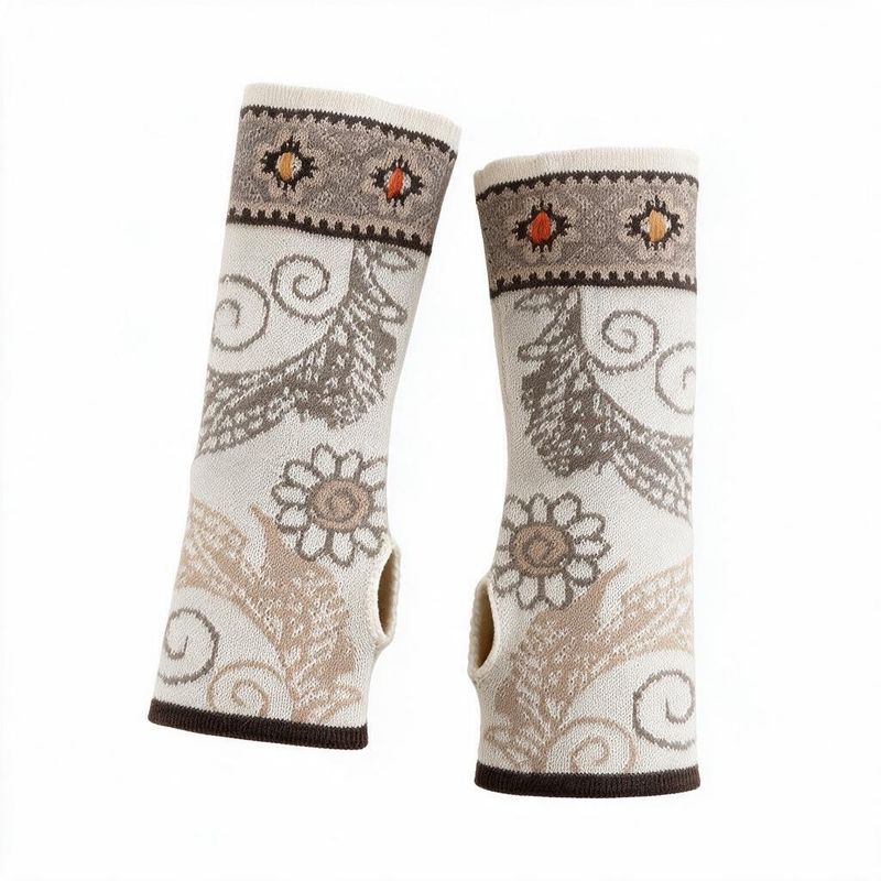 Golden Flowers Embroidered Mittens