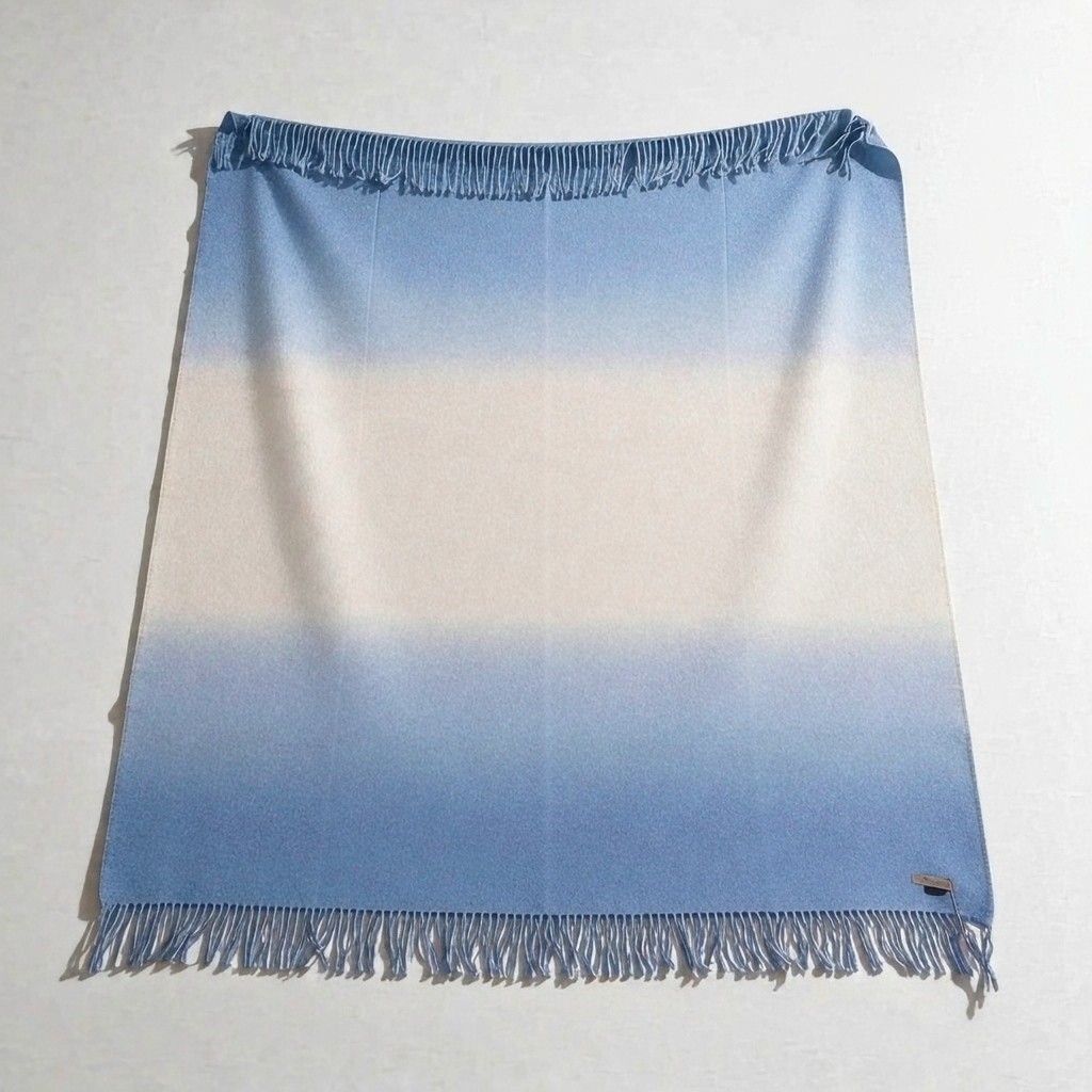 100% Baby Alpaca Transition Blanket  Ivory/Sky Blue