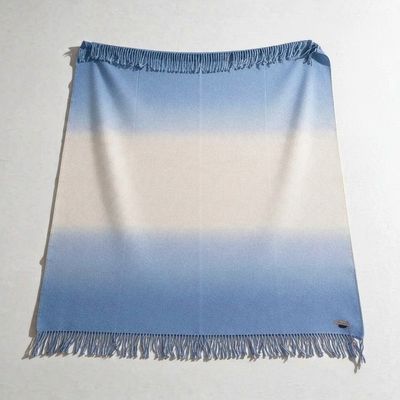 100% Baby Alpaca Transition Blanket  Ivory/Sky Blue