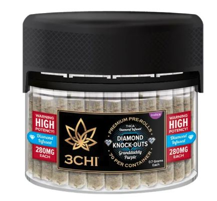 3Chi Knock-Out THCA Diamond Infused Pre-Rolls - 0.7g, Strain: Granddaddy Purple