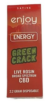 Enjoy Hemp Live Rosin Broad Spectrum 2.2gm CBD Disposable Vape - ENERGY - GREEN CRACK