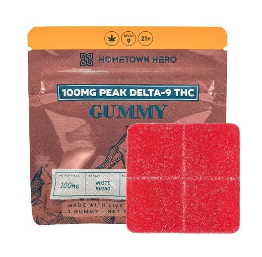 Hometown Hero 100mg Peak D9 Gummies - WHITE RHINO - WILD CHERRY - INDICA