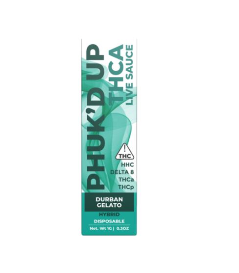 Phuk&#39;d Up THCA Live Sauce Disposable Vapes - 1g, Strain: Durban Gelato