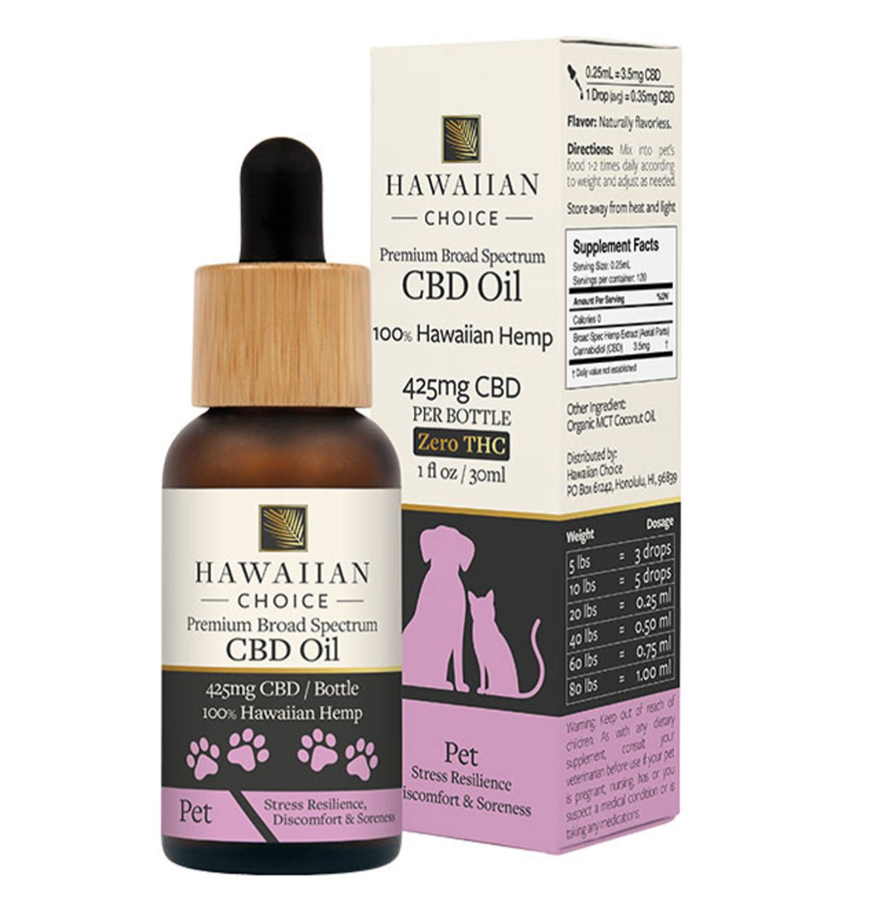 Hawaiian Choice Pet Tincture for Dogs &amp; Cats - 425mg