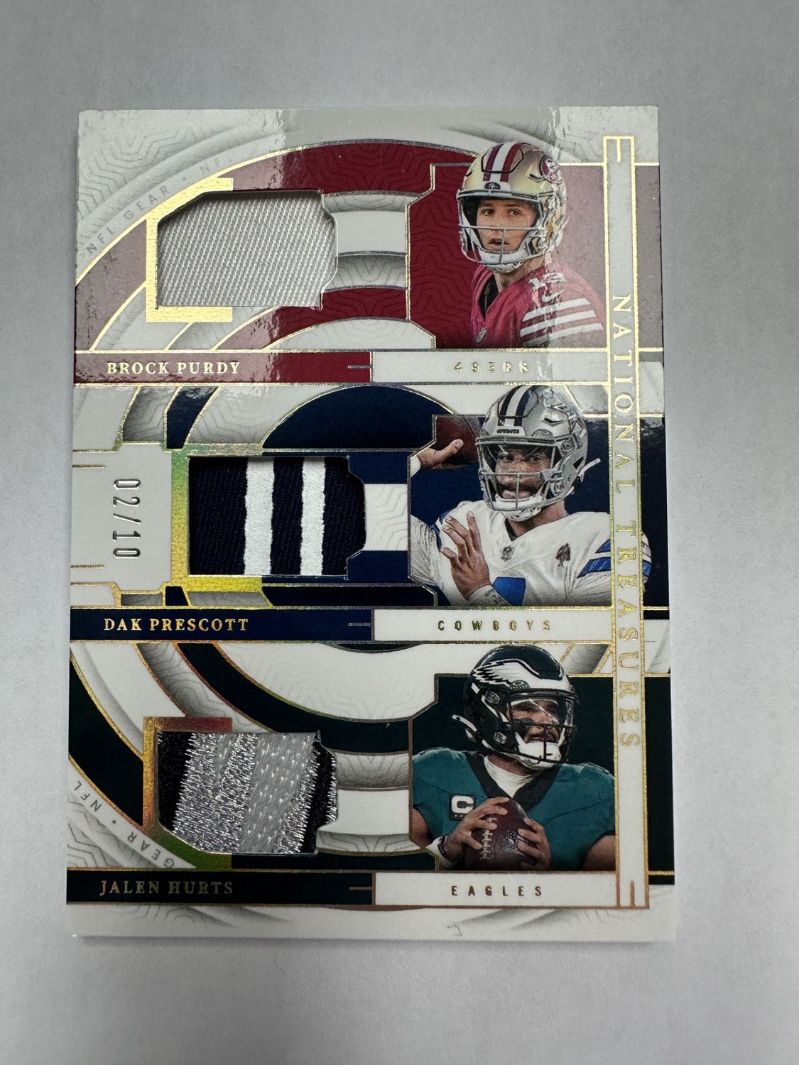 2023 Panini National Treasures Brock Purdy/Dak Prescott/Jalen Hurts Patch 02/10