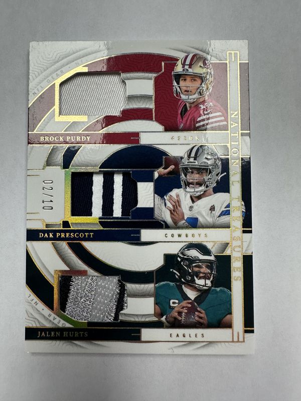 2023 Panini National Treasures Brock Purdy/Dak Prescott/Jalen Hurts Patch 02/10