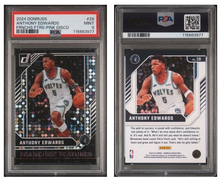 2024 PANINI DONRUSS FRANCHISE FEATURES #28 ANTHONY EDWARDS FRNCHS FTRS-PINK DISCO 14/25 PSA 9