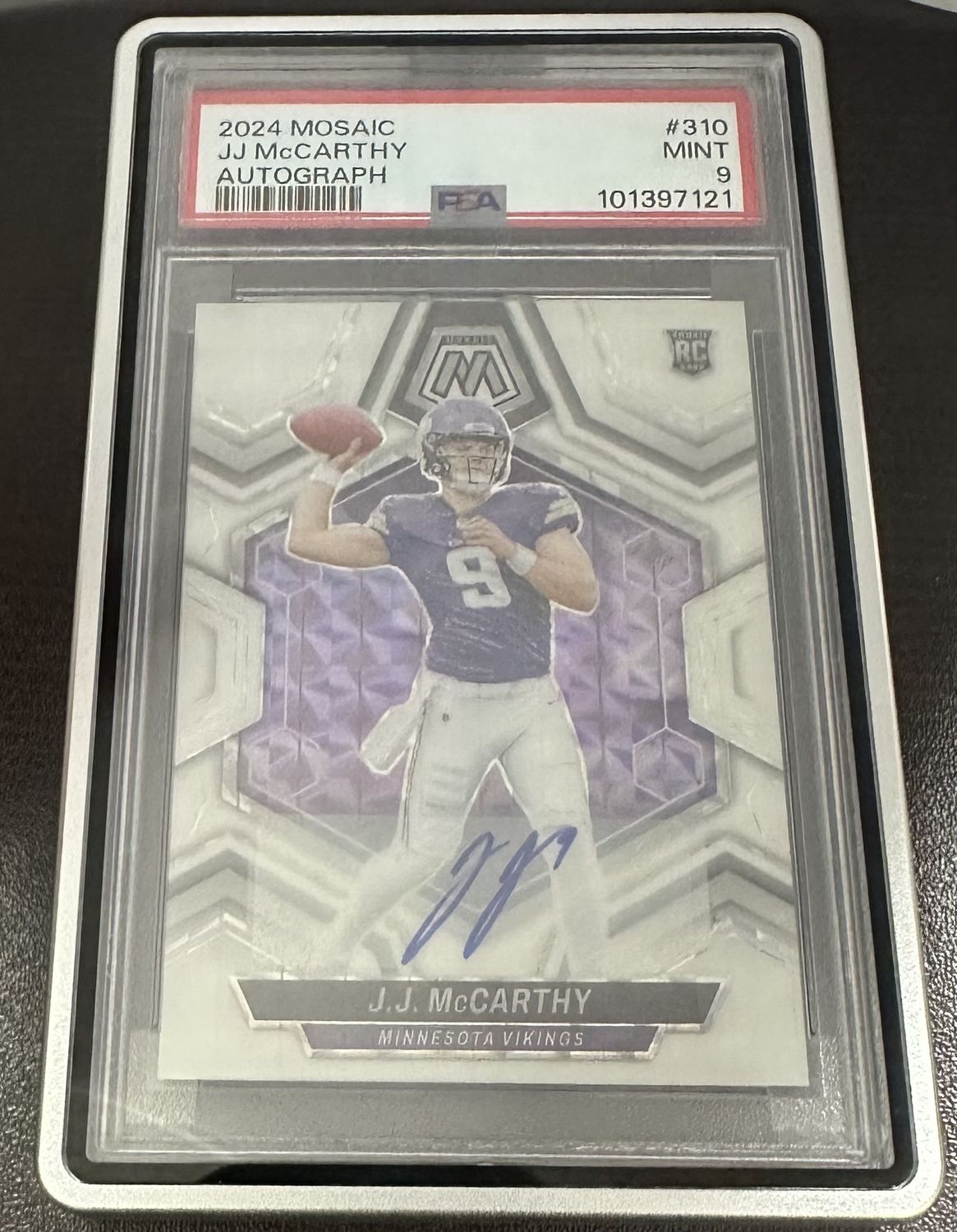2024 Mosaic JJ McCarthy White Mosaic Autograph with Magnetic Holder PSA 9 Cert #101397121