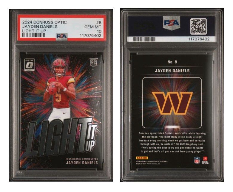 2024 PANINI DONRUSS OPTIC LIGHT IT UP #8 JAYDEN DANIELS PSA 10