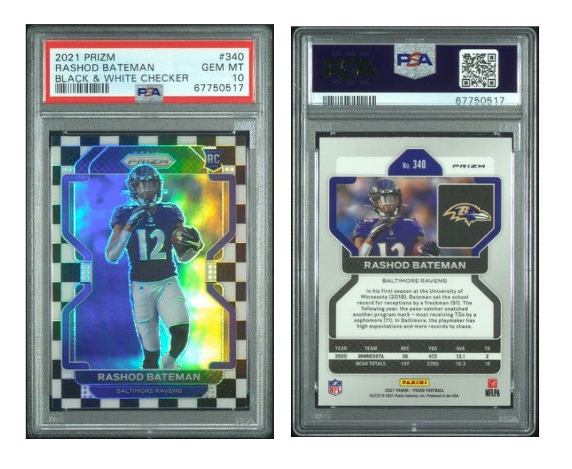 2021 PANINI PRIZM #340 RASHOD BATEMAN BLACK &amp; WHITE CHECKER PSA 10