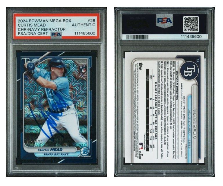 2024 Bowman Mega Box Curtis Mead Navy Refractor In Person Auto #28 PSA Authentic