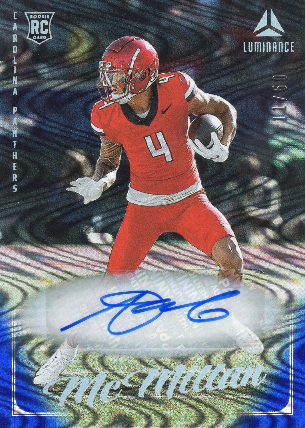 2025 Panini Luminance Tetairoa McMillan Rookie Auto Blue Parallel 11/50 - Carolina Panthers