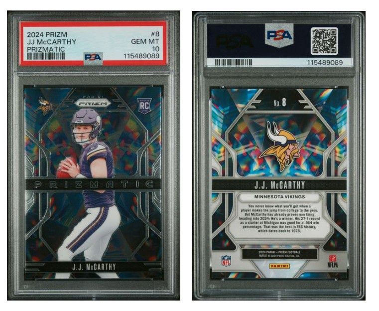 2024 Panini Prizm Prizmatic JJ Mccarthy Rookie Card #8 - PSA 10