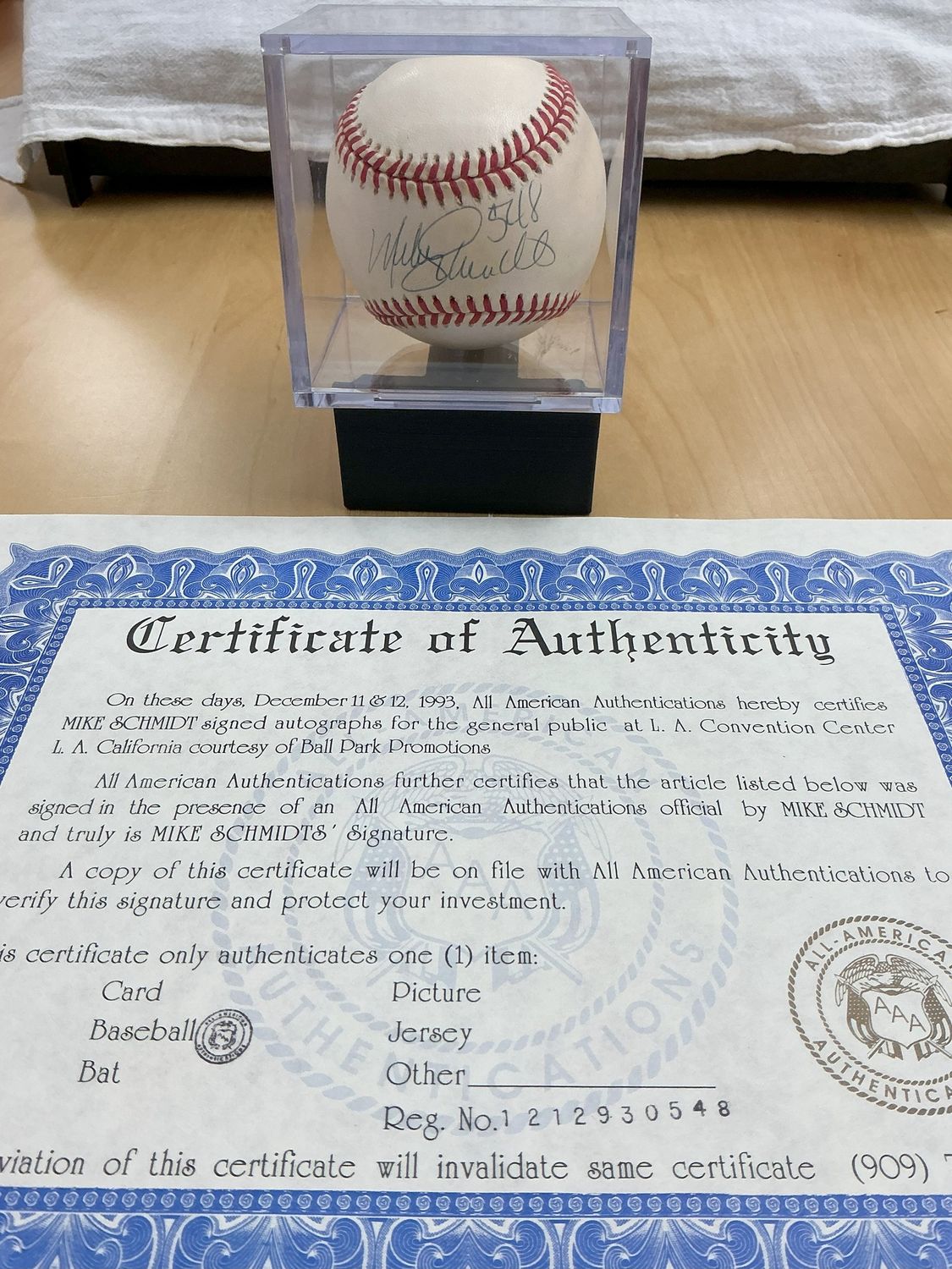 Mike Schmidt Autograph Baseball Signed 12/12/1993 with COA
