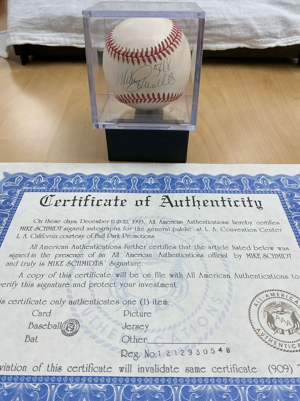 Mike Schmidt Autograph Baseball Signed 12/12/1993 with COA