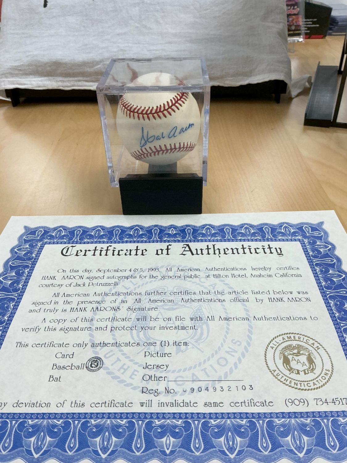 Hank Aaron Autographed Baseball with All-American Authenitcations COA