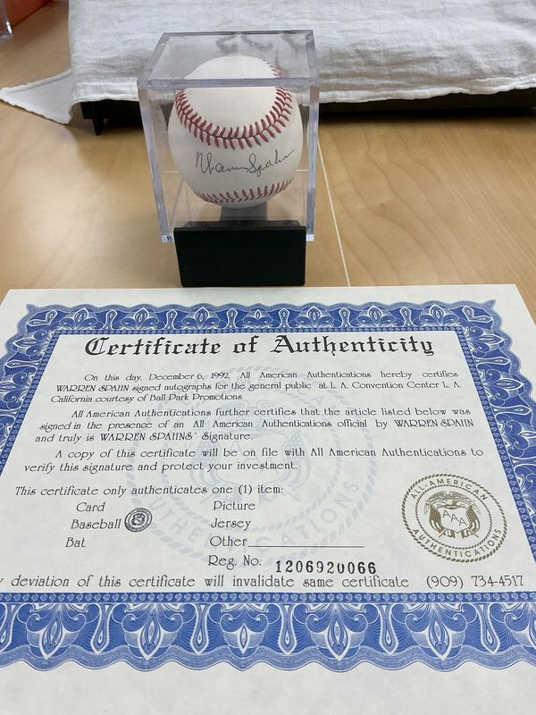Warren Spahn Autographed Baseball with All-American Authecticaton COA