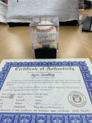 Ryan Sandberg Autograph Baseball with All-American Authentication COA