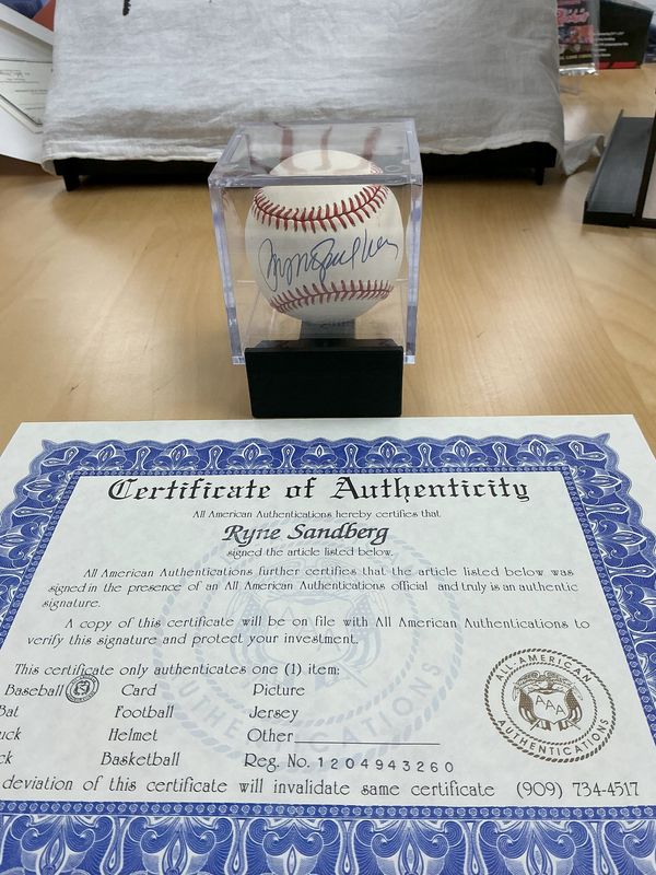 Ryan Sandberg Autograph Baseball with All-American Authentication COA