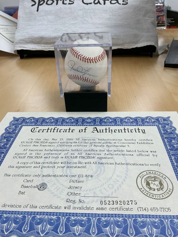 Rollie Fingers Autographed Baseball with All-American Authrentiation COA