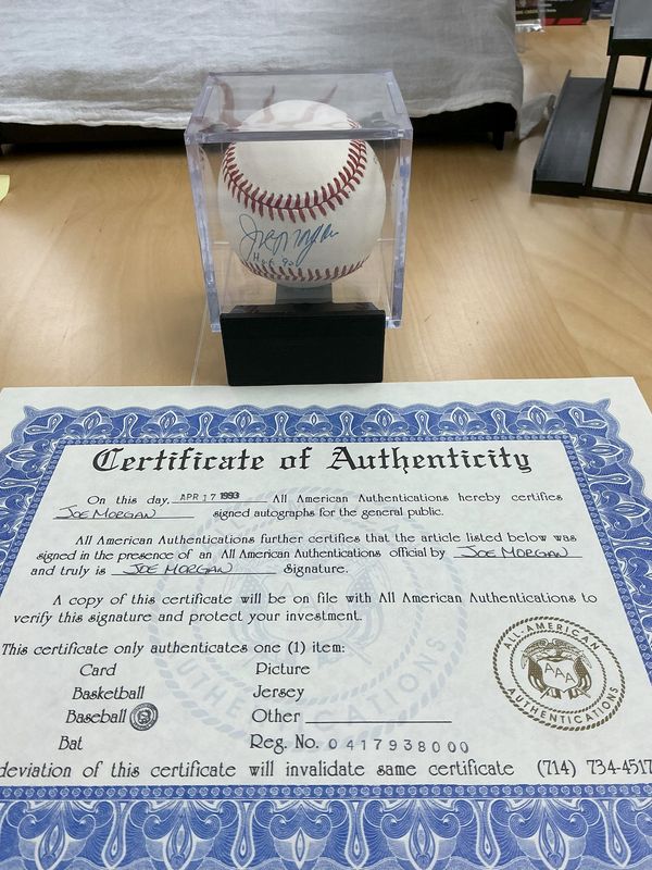 Joe Morgan Autographed Baseball - Inscribed &#39;HOF &#39;90&#39; - All-American Authentication COA