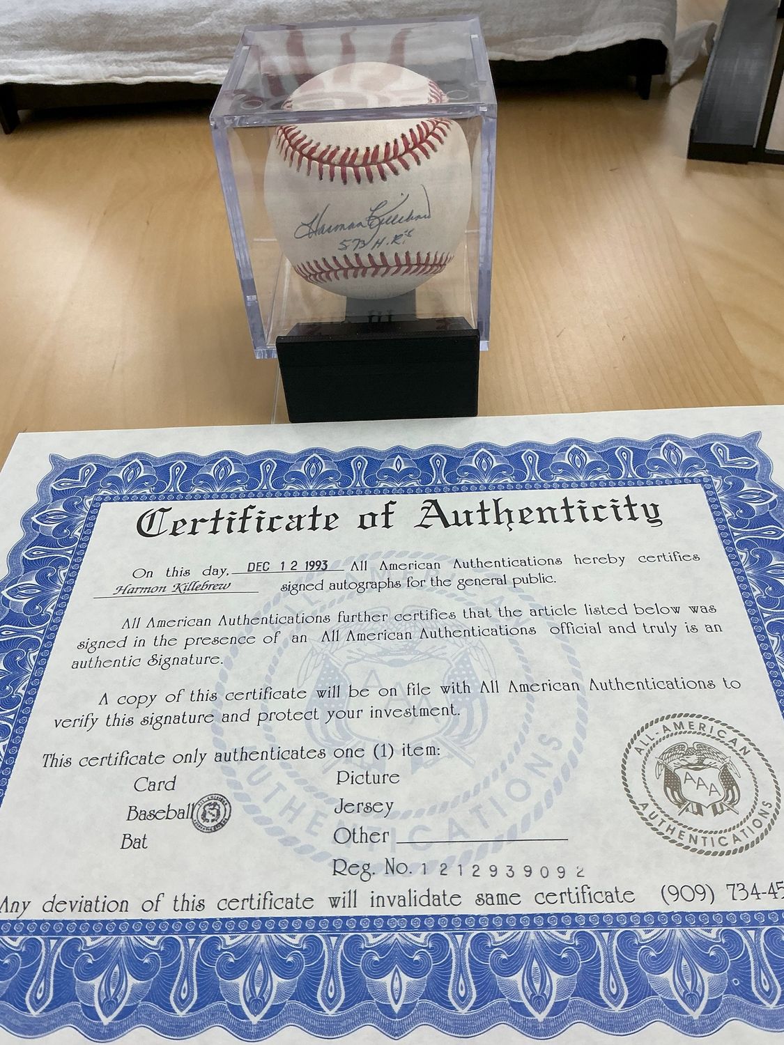 Harmon Killebrew Autographed Baseball - Inscribed &#39;573 H.R.&#39;s&#39; - All-American Authentication COA
