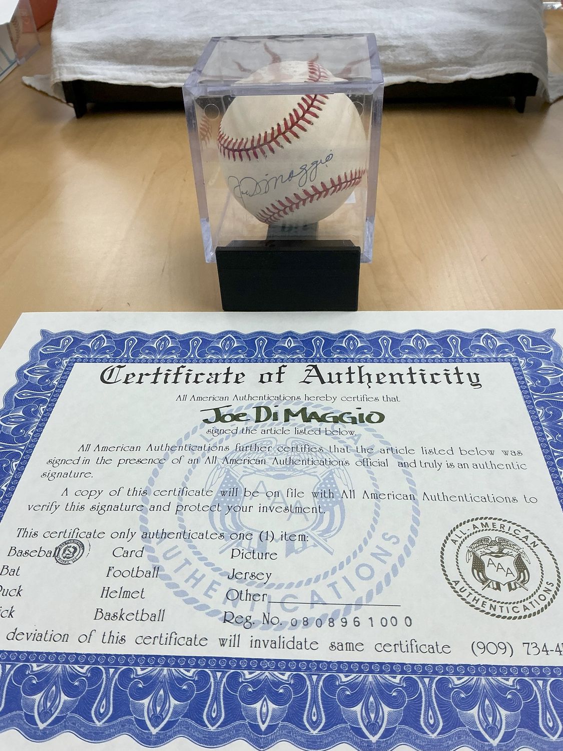Joe DiMaggio Autograph Baseball - All- American Authentication COA