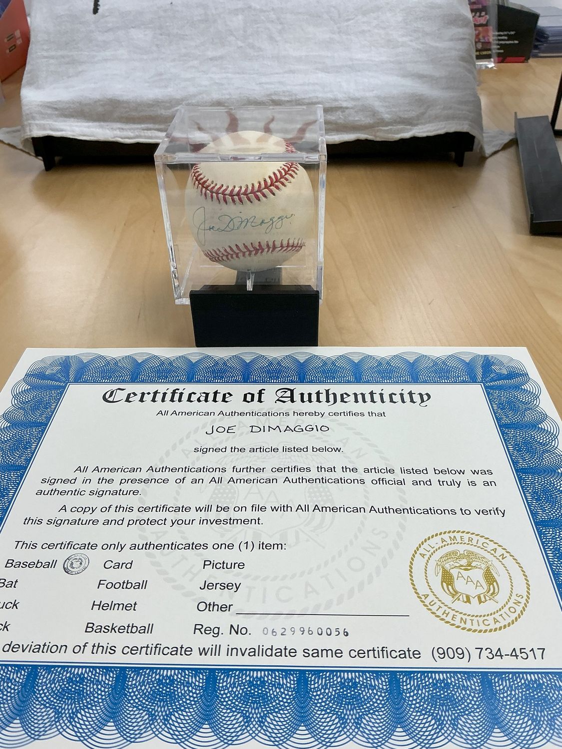 Joe DiMaggio Autographed Baseball - All-American Authentication COA