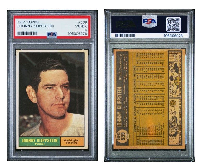 1961 Topps John Klippstein #539 - PSA 4