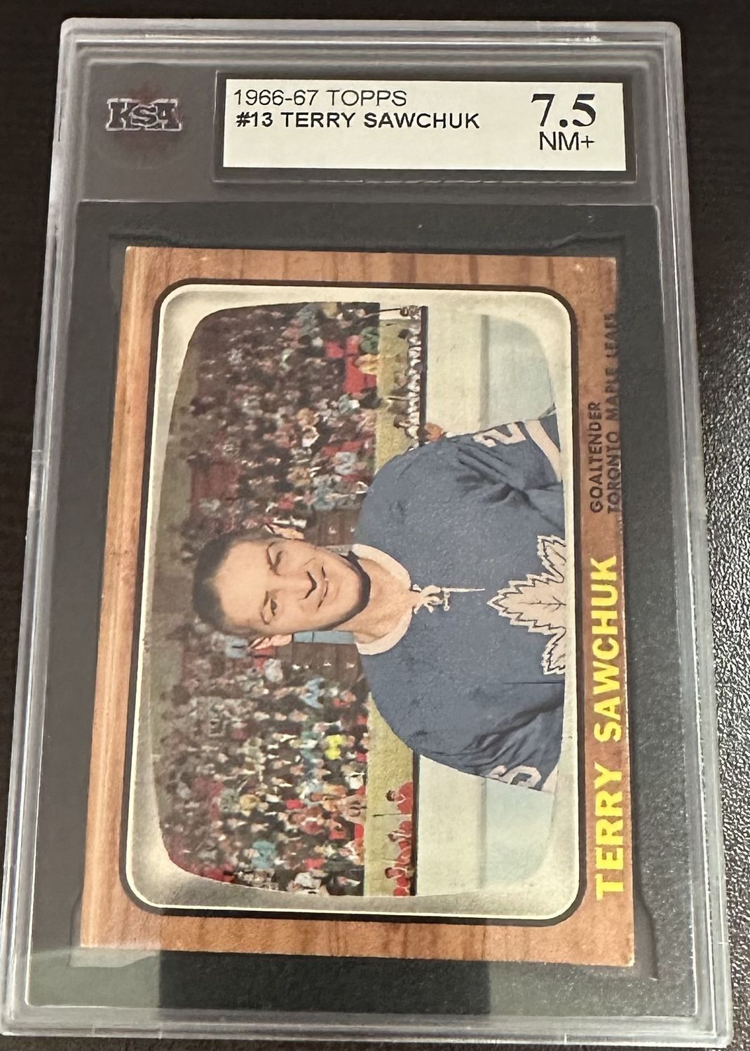 1966-67 TOPPS HOCKEY #13 Terry Sawchuk Graded KSA 7.5 NM + Maple Leafs Red wings - KSA 7.5