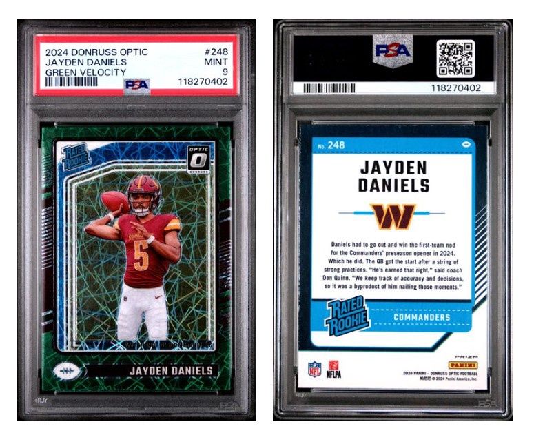 2024 Optic Green Velocity Jayden Daniels #248 - PSA 9