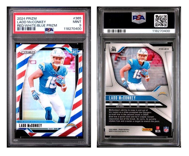 2024 Panini Prizm Red White and Blue Prizm Ladd Mcconkey #365 - PSA 9