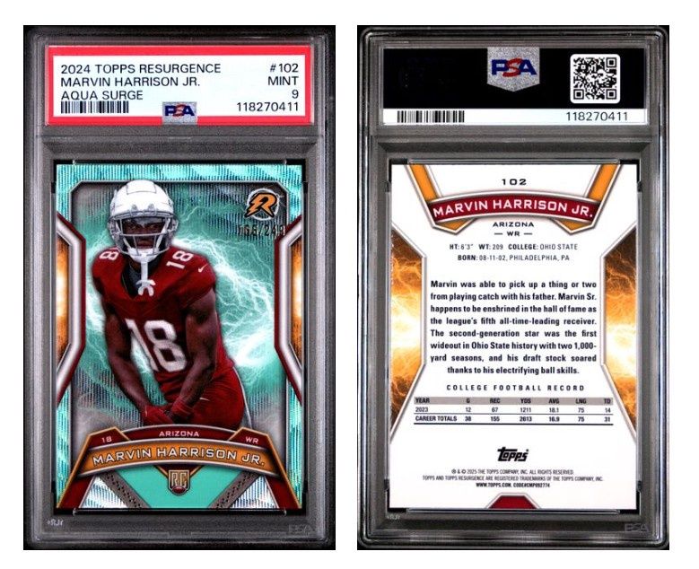 2024 Topps Resurgence Marvin Harrison Jr. 166/249 Aqua Surge #102 - PSA 9
