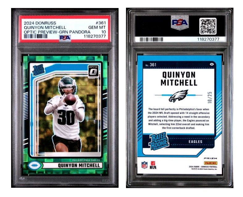 2024 Panini Donruss Quinyon Mitchell Optic Preview-Green Pandora 10/25 #361 - PSA 10