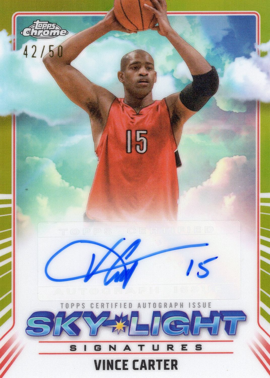 2024 Topps Chrome Vince Carter Auto Gold Refractor 42/50 Sky Light