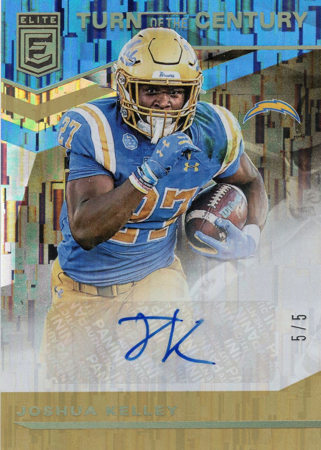 2020 Donruss Elite Joshua Kelley Turn of the Century 5/5 Rookie Auto