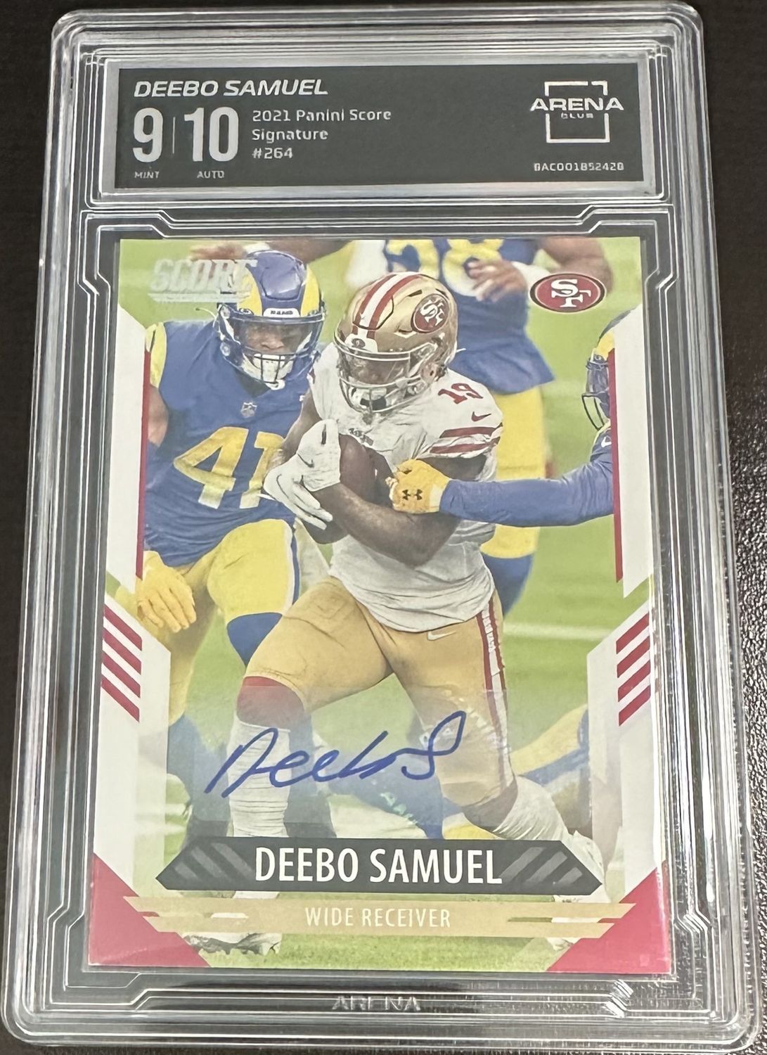 2021 Score Deebo Samuel Autograph Card #264 49ers/Commanders - Arena Club Grade 9 Auto 10