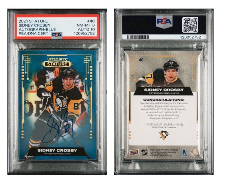 2021 Upper Deck Stature Autograph-Blue 4/5 Sidney Crosby #40 - PSA 8/Auto 10
