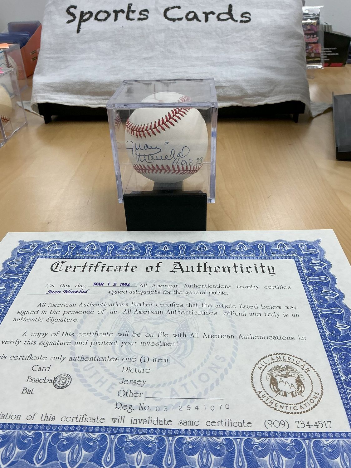 Juan Marichel Autograph Baseball signed 03/12/1994 Inscribed &#39;H.O.F &#39;83&#39; with COA