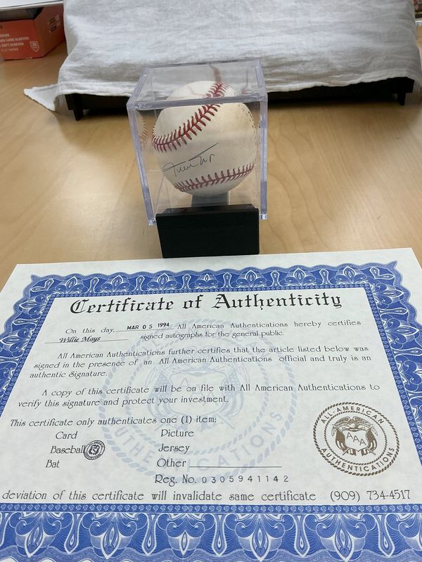 Willie Mays Autograph Baseball Signed 03/05/1994 with COA