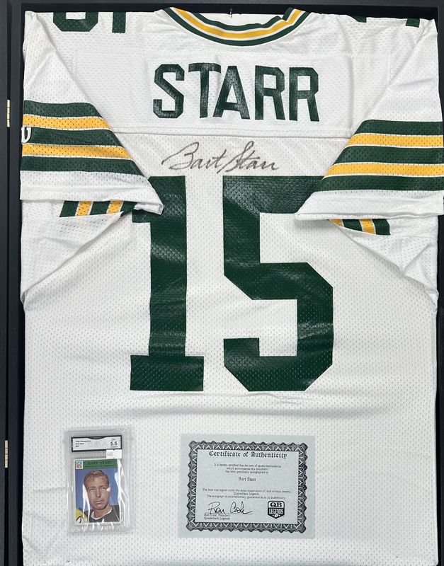 Bart Starr 1969 Style  Autographed Jersey with COA and Bart Starr Graded Card