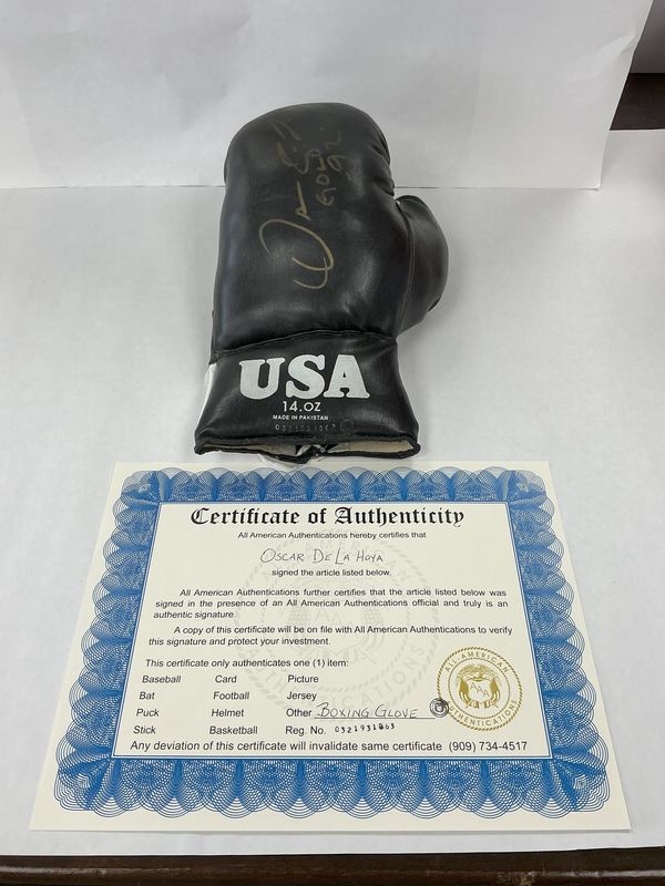 Oscar De La Hoya Autographed Glove - USA Glove with Gold Autograph - Signed 03/21/1993 with COA