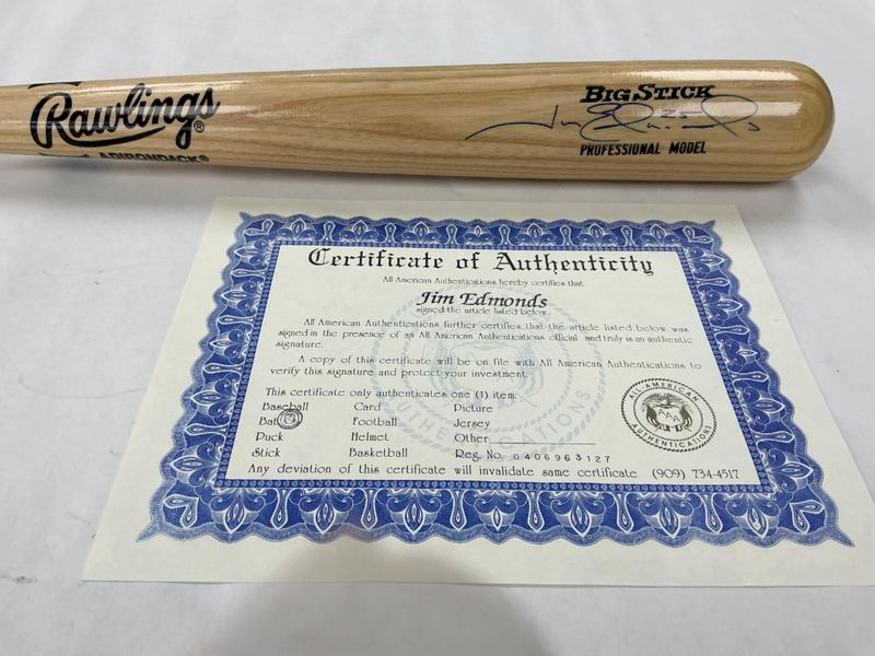 Jim Edmonds Autographed Bat - Rawlings Big Stick - Signed 04/06/1996 with COA